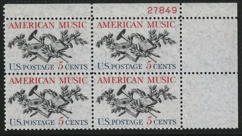 1964 American Music Plate Block Of 4 5c Postage Stamps - MNH, OG - Scott 1252 - CX286