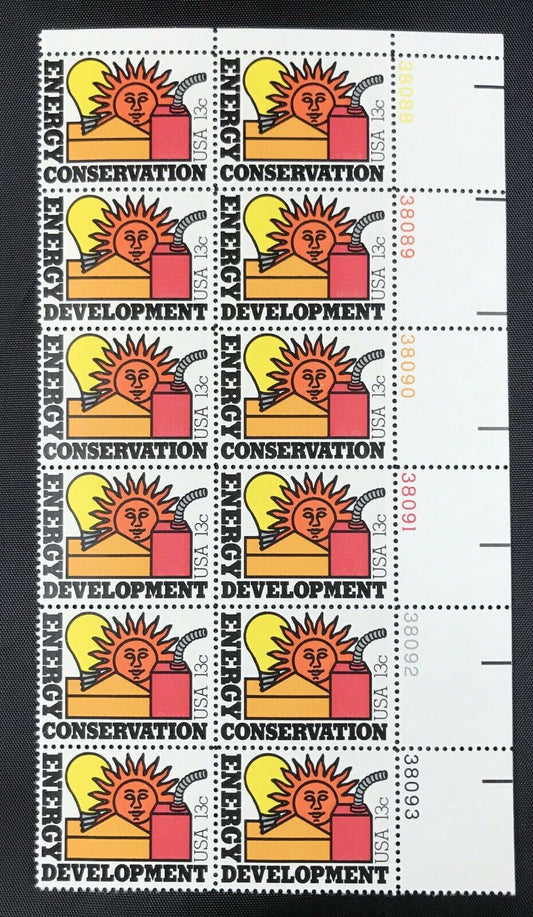 1977 Energy Development/Conservation Plate Block of 12 13c Postage Stamps -Scott 1723-1724 -MNH, OG - CQ48