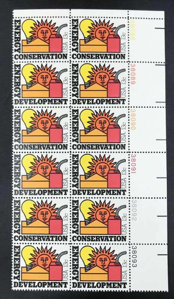 1977 Energy Development/Conservation Plate Block of 12 13c Postage Stamps -Sc# 1723-1724 -MNH, OG - CQ48
