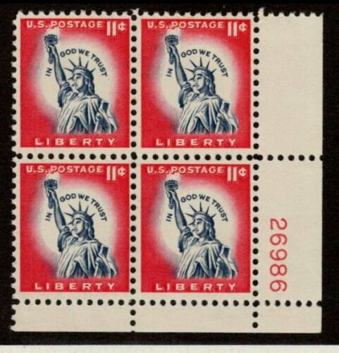 1954-68 Statue Of Liberty Plate Block Of 4 11c Postage Stamps - Scott 1044a - MNH, OG - CX505