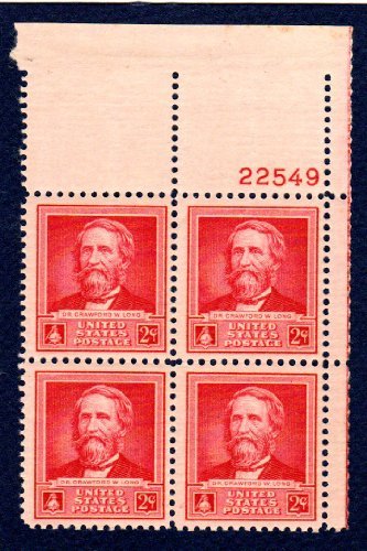 1940 Dr. Crawford W. Long - Scientists - Plate Block of 4 2c Postage Stamps  - Sc# 875 - MNH,OG