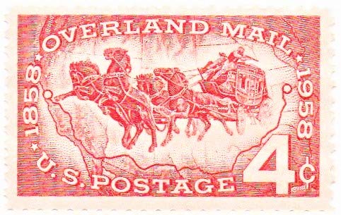 1958 Overland Mail Centennial Single 4c Postage Stamp  - Scott 1120  -  MNH,OG