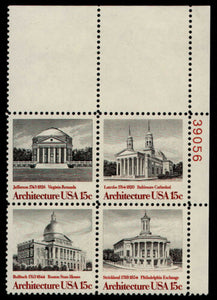 1979 Architecture Plate Block of 4 15c Postage Stamps - MNH, OG - Sc# 1779-1782