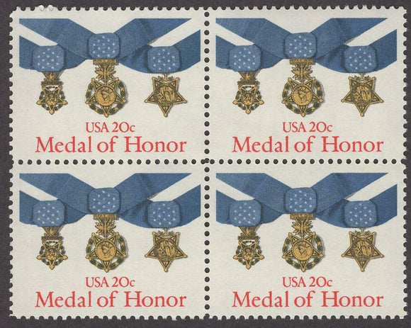 1983 USA Medal Of Honor Block Of 4 20c Postage Stamps - Sc# 2045 - MNH, OG - CW251a
