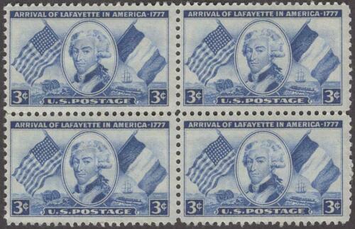 1952 Arrival Of Lafayette Block Of 4 3c Postage Stamps Scott 1010 - MNH, OG - DS150