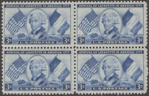 1952 Arrival Of Lafayette Block Of 4 3c Postage Stamps - Sc 1010 - MNH, OG - DS150