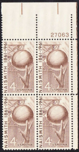 1961 Naismith Basketball Creator Plate Block Of 4 4c Postage Stamps - Sc# 1189 - MNH, OG - CX499
