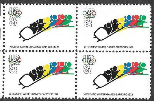1972 Olympics Bobsled Racing Block of 4 8c Postage Stamps - MNH, OG - Scott 1461
