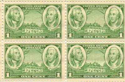 1936 Army - George Washington Block of 4 1c Postage Stamps - Scott 785 - MNH, OG