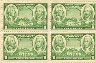 1936 Army - George Washington Block of 4 x 1c  Postage Stamps  - Sc# 785 - MNH,OG