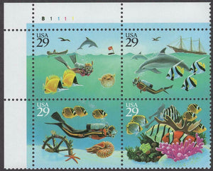 1994 Wonders Of The Sea Plate Block Of 4 29c Postage Stamps - Sc# 2863-2866 - MNH, OG - CX481