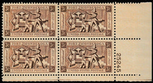 1955 Fort Ticonderoga Plate Block of 4 3c Postage Stamps - MNH, OG - Sc# 1071