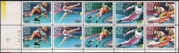1992 Winter Olympics Plate Block Of 10 29c Postage Stamps - MNH, OG - Sc# 2615