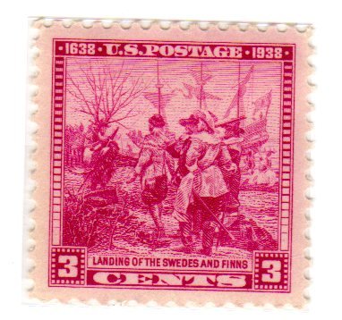 1938 Landing of Swedes & Finns Single 3c Postage Stamp  - Scott 836 - MNH,OG