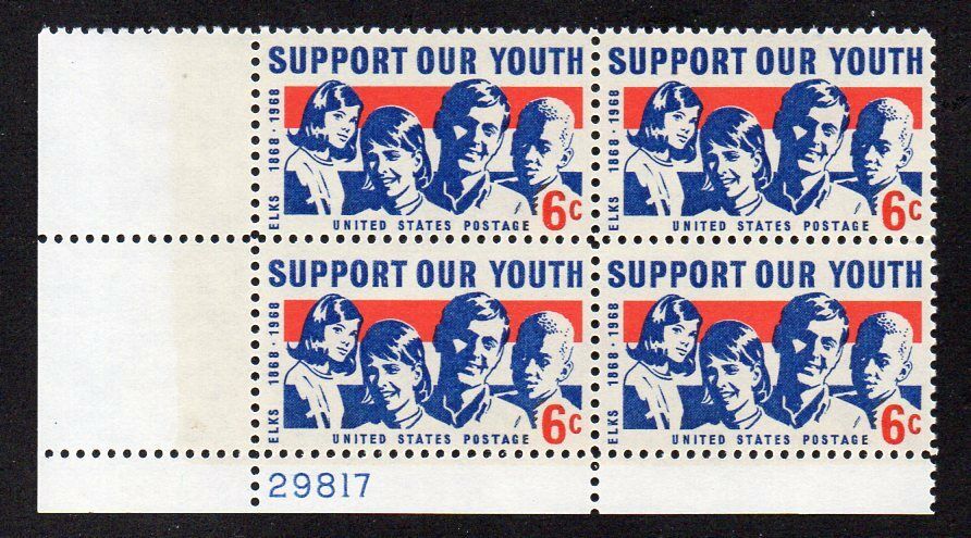 1968 Support Our Youth Plate Block Of 4 6c Postage Stamps - MNH, OG - Scott 1342 - CX294