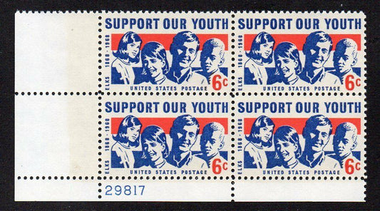 1968 Support Our Youth Plate Block Of 4 6c Postage Stamps - MNH, OG - Scott 1342 - CX294