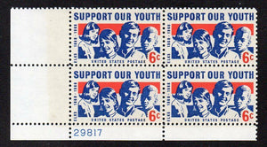 1968 Support Our Youth Plate Block Of 4 6c Postage Stamps - MNH, OG - Sc# 1342 - CX294
