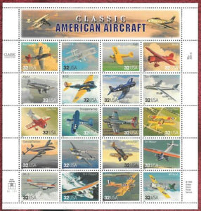 1997 Classic American Aircraft Sheet of 20 32c Postage Stamps - MNH, OG -Sc# 3142 - CV24