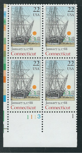 1988 Connecticut - Constitution Ratification Plate Block Of 4 22c Postage Stamps Scott 2340 - MNH, OG - CX864