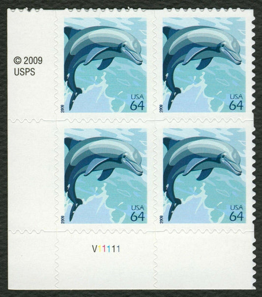 2009 Dolphin Plate Block Of 4 64 c Postage Stamps - Scott 4388 - MNH, OG - DC135