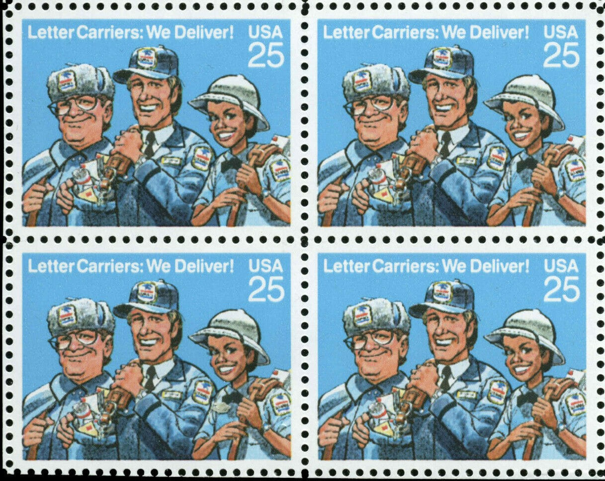 1989 Letter Carriers Block Of 4 25c Postage Stamps Scott 2420 - MNH, OG - CW462a