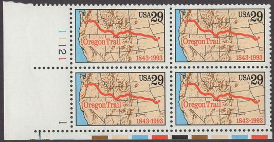 1993 Oregon Trail Plate Block of 4 29c Postage Stamps - MNH, OG - Scott 2747