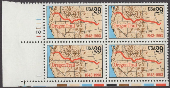 1993 Oregon Trail Plate Block of 4 29c Postage Stamps - MNH, OG - Sc# 2747