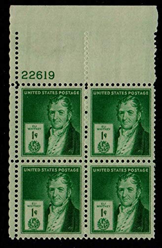 US 1940 Eli Whitney Plate Block of Four 1c Postage Stamps, Scott 889, MNH, OG