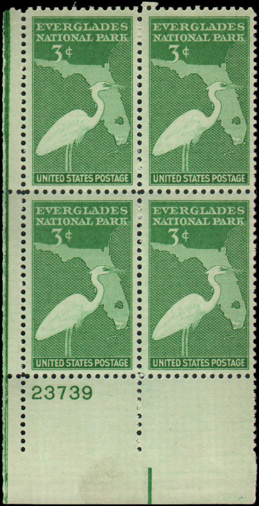 1947  Florida Everglades National Park Plate Block of 4 3c Postage Stamps - Scott 952 - MNH, OG - CX504