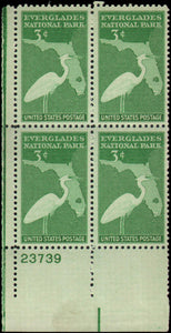 1947  Florida Everglades National Park Plate Block of 4 3c Postage Stamps - Sc# 952 - MNH, OG - CX504