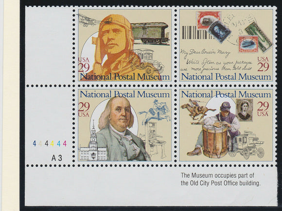 2001 National Postal Museum Plate Block Of 4 29c Postage Stamps - Sc2779-2782, MNH, OG