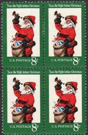 1972 Christmas Santa Block Of 4 8c Postage Stamps - Sc 1472 - MNH - CW425a