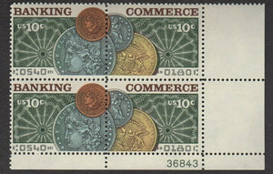 1975 Banking & Commerce Plate Block Of 4 10c Postage Stamps - MNH, OG - Sc# 1577-1578 - CX322