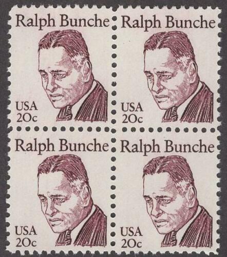 1982 Ralph Bunche Block of 4 20c Postage Stamps - MNH, OG - Scott 1860