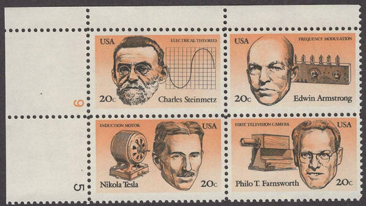 1983 American Inventors Plate Block Of 4 20c Postage Stamps - Scott 2055-2058 - MNH, OG - CW246c