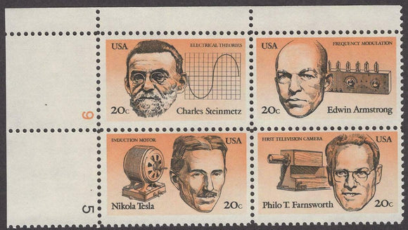 1983 American Inventors Plate Block Of 4 20c Postage Stamps - Sc# 2055-2058 - MNH, OG - CW246c