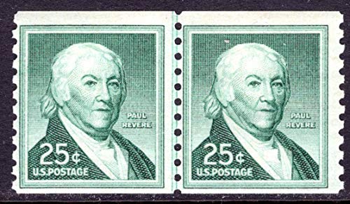 1965 Paul Revere Coil Pair of 25c Postage Stamps   - Scott 1059a -  MNH,OG