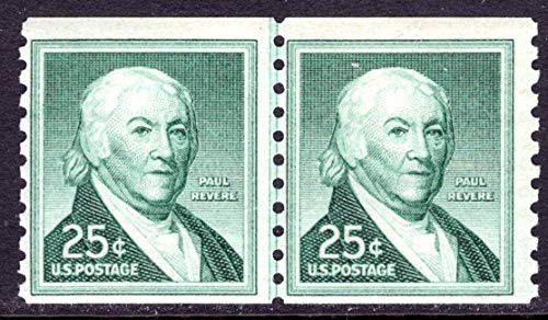 1965 Paul Revere Coil Pair of 25c Postage Stamps   - Sc# 1059a -  MNH,OG