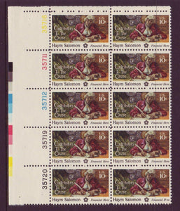 1975 Haym Salomon Financial Hero Plate Block of 10 10c Postage Stamps - MNH, OG - Sc# 1561