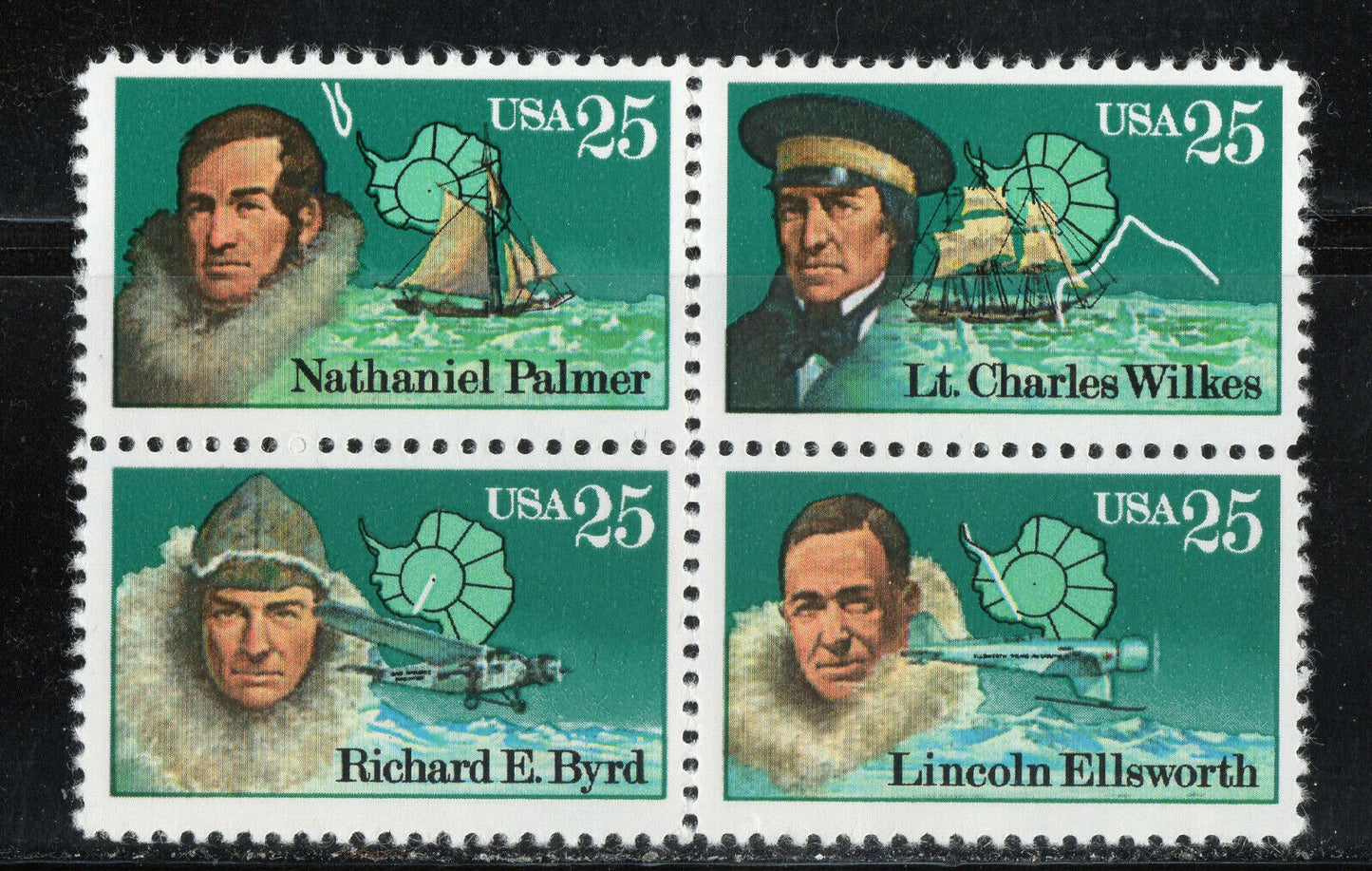 1988 Arctic Explorers Block of 4 25c Postage Stamps - MNH, OG - Scott 2386