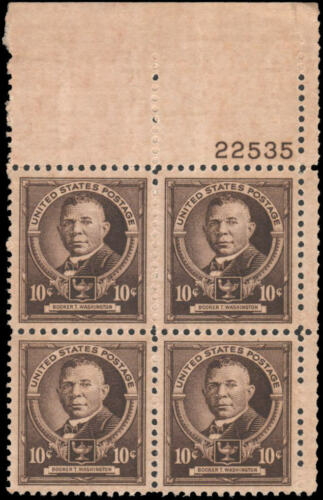 1940 Booker T Washington - Plate Block of 4 10c Postage Stamps - MNH, OG - Scott 873