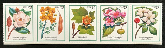 1998 Flowering Trees Strip Of 5 32c Postage Stamps - Sc# 3193-3197 - MNH, OG - CX794