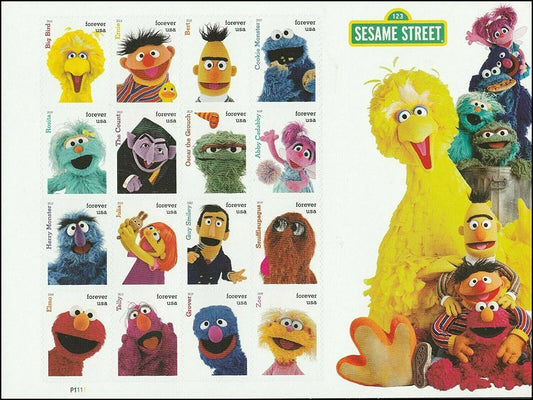 Sesame Street Sheet Of 16 Forever Postage Stamps - MNH, OG - Scott 5394