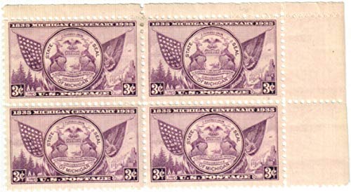 1935 Michigan Centenary Block of 4 3c Postage Stamps - Scott 775 - MNH, OG