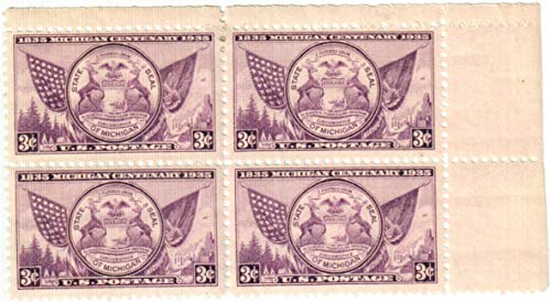 1935 Michigan Centenary Block of 4 3c Postage Stamps - Sc#775 - MNH,OG