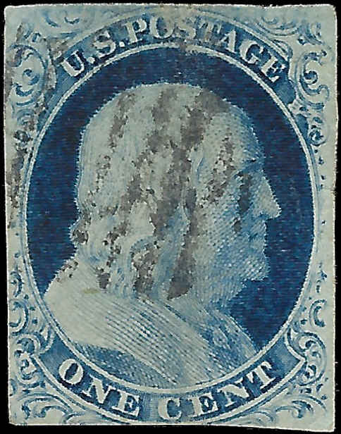VEGAS - 1852 1c Franklin - Imperforate - Scott 9 - Used - Light Cancel
