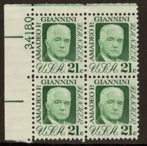 1973 Amadeo Giannini Plate Block of 4 21c Postage Stamps - MNH, OG - Scott 1400