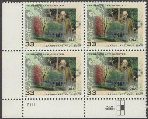 1999 Frederick L. Olmsted Plate Block of 4 33c Postage Stamps - MNH, OG - Scott 3338
