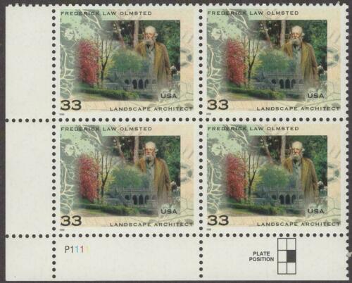 1999 Frederick L. Olmsted Plate Block of 4 33c Postage Stamps - MNH, OG - Sc# 3338