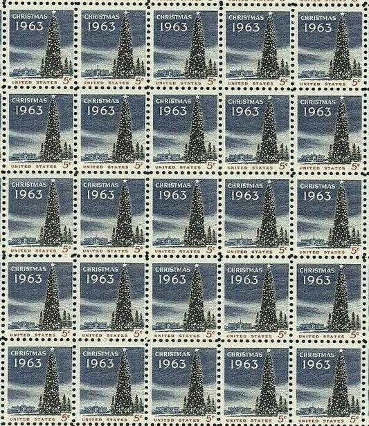 1963 White House Christmas Tree Set Of 25 5c Postage Stamps For Holiday Mailings - Scott 1240 - DS171a